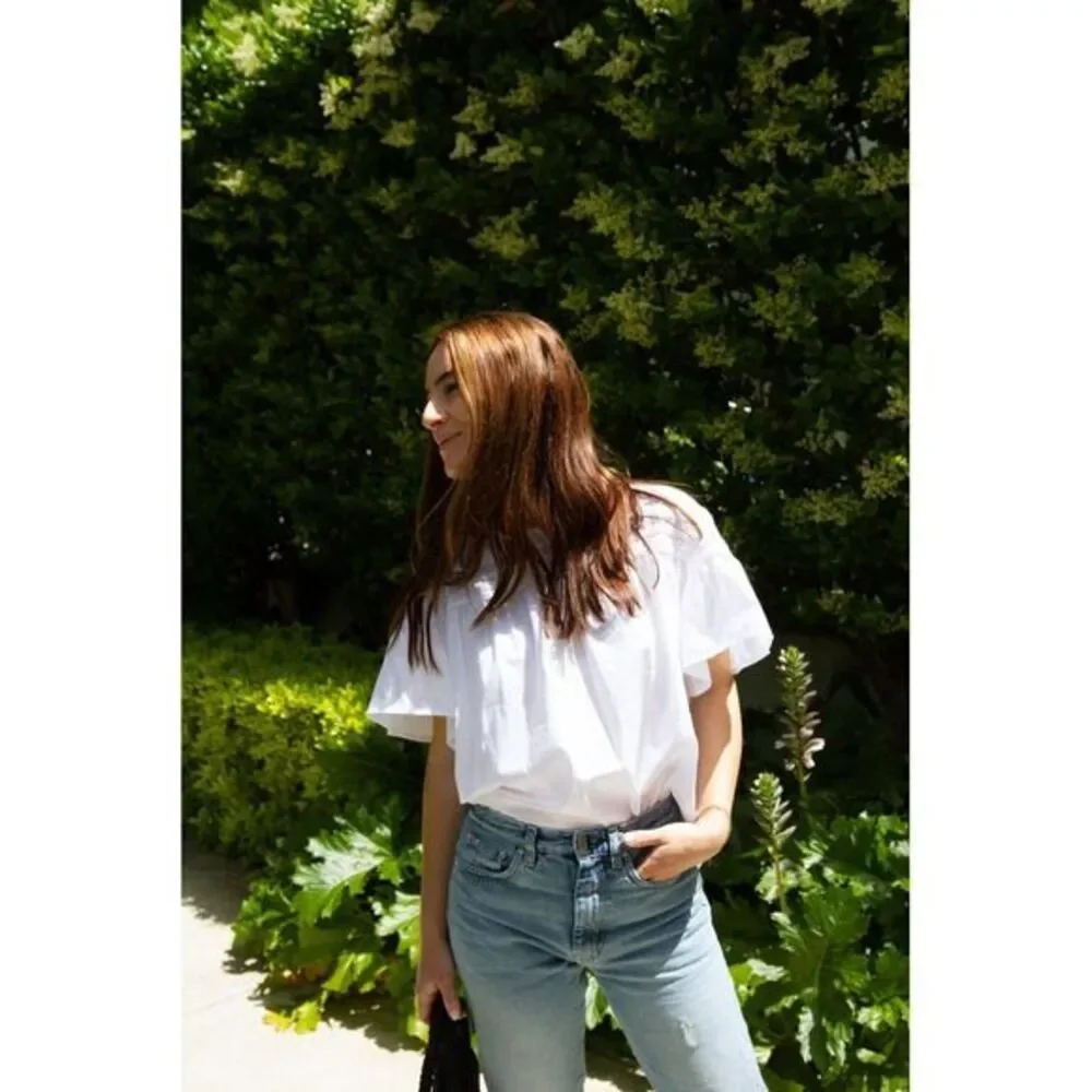 Merlette top size L Lisse‎ pintuck flutter sleeve tie back White $380